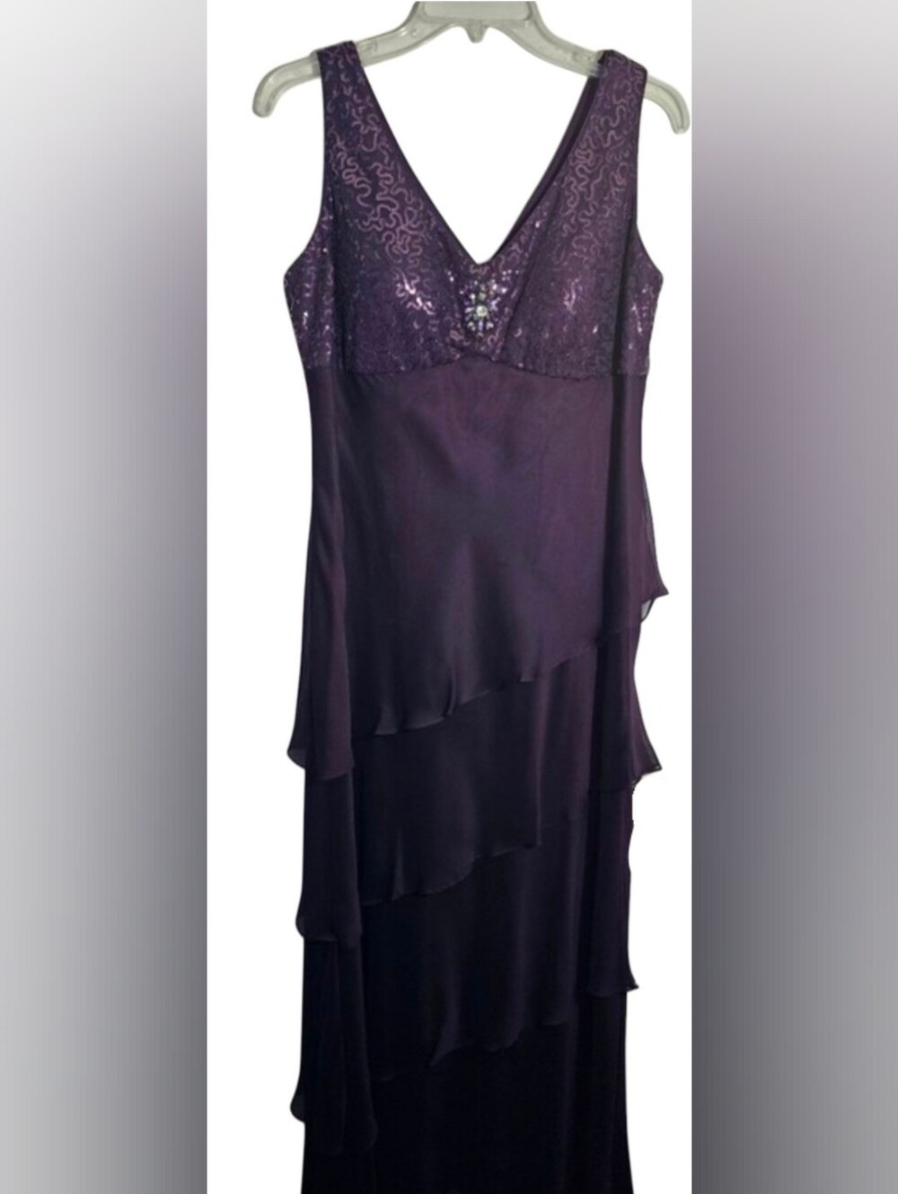 Sleeveless Purple Layered Maxi Dress with Sequin Bodice